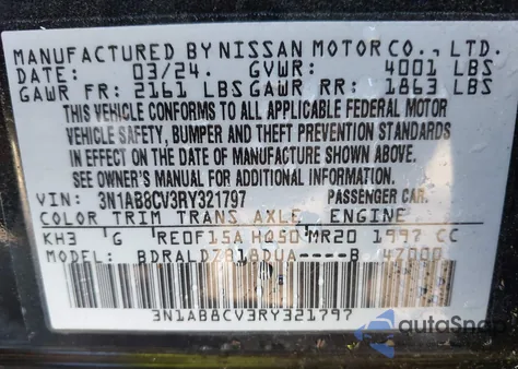 2024 Nissan Sentra Sv Xtronic Cvt from USA, damaged, VIN 3N1AB8CV3RY321797